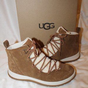 NIB UGG WOMEN'S MINI SUEDE SHEARLING LAKESIDER SNOW WINTER BOOTS CHESTNUT